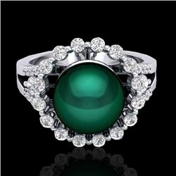 0.83 CT Micro Pave VS/SI Diamond & Peacock Pearl Ring 18k White Gold