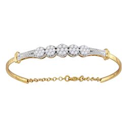 10kt Yellow Gold Round Diamond Cluster Promise Bangle Bracelet 1.00 Cttw