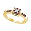 Image 1 : 10kt Yellow Gold Round Brown Diamond Square Cluster Ring 1/4 Cttw