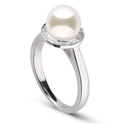 White Akoya Pearl and Diamond Halo Ring