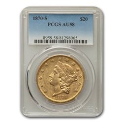 1870-S $20 Liberty Gold Double Eagle AU-58 PCGS