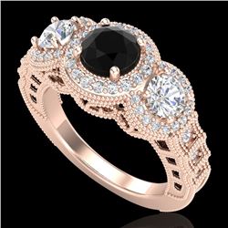 2.16 ctw Fancy Black Diamond Art Deco 3 Stone Ring 18k Rose Gold