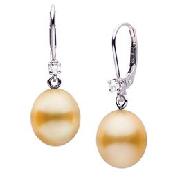 Golden South Sea Drop-Shape Pearl and Diamond Leverback Dangle Earrings