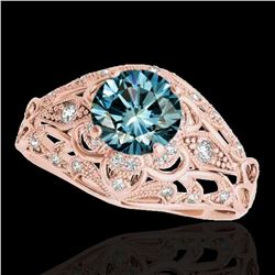 1.36 ctw SI Certified Blue Diamond Solitaire Antique Ring 10k Rose Gold