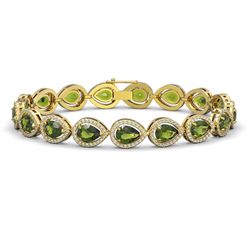 16.93 ctw Tourmaline & Diamond Micro Pave Halo Bracelet 10k Yellow Gold