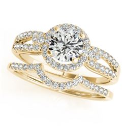 0.86 ctw Certified VS/SI Diamond 2pc Wedding Set Halo 14k Yellow Gold