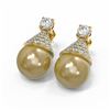 Image 3 : 2.86 ctw Diamond & Pearl Earrings 18K Yellow Gold