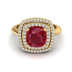 2.52 ctw Ruby & Micro VS/SI Diamond Certified Pave Ring 18k Yellow Gold