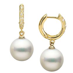 White South Sea Pearl and Large Diamond Hoop Earrings