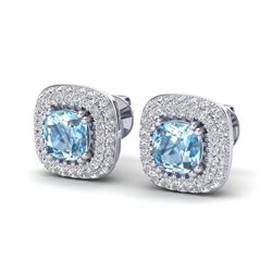 2.16 ctw Sky Blue Topaz & Micro VS/SI Diamond Earrings 18k White Gold