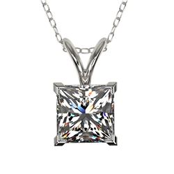 1 ctw Certified VS/SI Quality Princess Diamond Necklace 10k White Gold