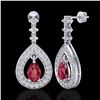 Image 2 : 2.25 ctw Ruby & Micro Pave VS/SI Diamond Earrings 14k White Gold