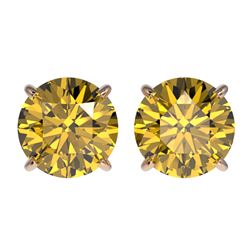2.50 ctw Certified Intense Yellow Diamond Stud Earrings 10k Rose Gold