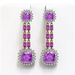 18.96 ctw Amethyst & Diamond Earrings 14K Yellow Gold