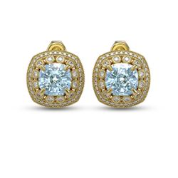 10.09 ctw Aquamarine & Diamond Victorian Earrings 14K Yellow Gold
