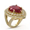Image 2 : 16.29 ctw Certified Ruby & Diamond Victorian Ring 14K Yellow Gold