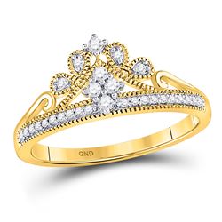 10kt Yellow Gold Round Diamond Crown Tiara Fashion Ring 1/6 Cttw