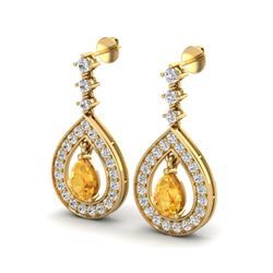 2.25 ctw Citrine & Micro Pave VS/SI Diamond Earrings 14k Yellow Gold