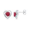 Image 1 : 10kt White Gold Round Lab-Created Ruby Heart Earrings 3/8 Cttw