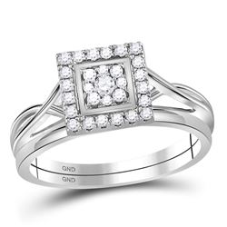 10kt White Gold Round Diamond Square Cluster Bridal Wedding Engagement Ring Band Set 1/3 Cttw