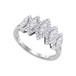 14kt White Gold Round Diamond Oval Cluster Fashion Ring 1/2 Cttw