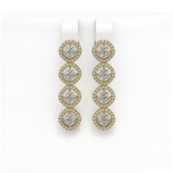 4.52 ctw Cushion Cut Diamond Micro Pave Earrings 18K Yellow Gold