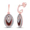 Image 1 : 10kt Rose Gold Round Red Color Enhanced Diamond Oval Dangle Screwback Earrings 1/3 Cttw