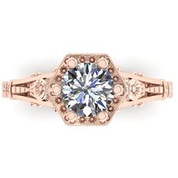 1 ctw Solitaire Certified VS/SI Diamond Ring Art Deco 14k Rose Gold