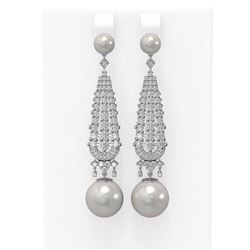 3.2 ctw Diamond & Pearl Earrings 18K White Gold