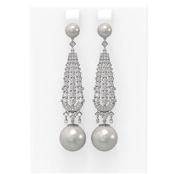 3.2 ctw Diamond & Pearl Earrings 18K White Gold