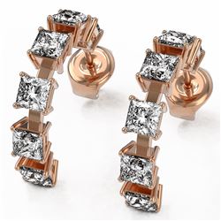 4 ctw Princess Cut Diamond Designer Earrings 18K Rose Gold