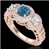 Image 1 : 2.16 ctw Intense Blue Diamond Art Deco 3 Stone Ring 18k Rose Gold