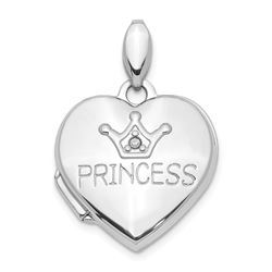14k White Gold Diamond Princess Locket Pendant - 22 mm