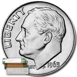 1963-D Roosevelt Dime 50-Coin Roll BU