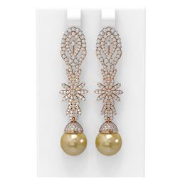 3.61 ctw Diamond & Pearl Earrings 18K Rose Gold