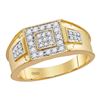 Image 1 : 14k Yellow Gold Mens Round Diamond Square Cluster Band Ring 1/2 Cttw
