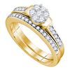 10kt Yellow Gold Diamond Cluster Bridal Wedding Engagement Ring Band Set 1/2 Cttw