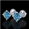 2 ctw Fancy Intense Blue Diamond Art Deco Earrings 18k White Gold