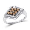 Image 1 : 10kt White Gold Round Brown Diamond Diagonal Cluster Ring 3/4 Cttw