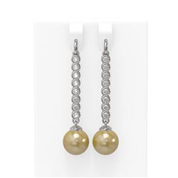 1.44 ctw Diamond & Pearl Earrings 18K White Gold