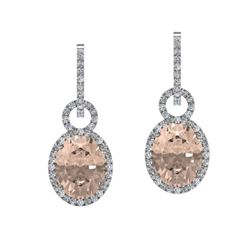 7 ctw Morganite & Micro Pave Halo VS/SI Diamond Earrings 14k White Gold