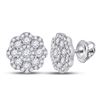 Image 1 : 14kt White Gold Round Diamond Flower Cluster Earrings 3/4 Cttw