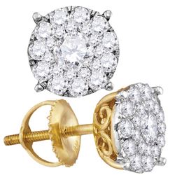 14kt Yellow Gold Round Diamond Cluster Earrings 1.00 Cttw