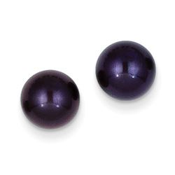 14k 8-9 mm Black Round Cultured Pearl Stud Earrings