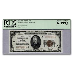 1929 (A-Boston) $20 Brown Seal FRBN CU-67 PPQ PCGS