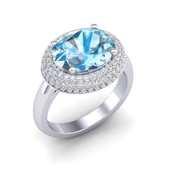 5 ctw Sky Blue Topaz & Micro Pave VS/SI Diamond Ring 18k White Gold