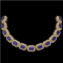 137.65 ctw Sapphire & Diamond Victorian Necklace 14K Yellow Gold