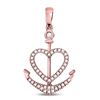 14kt Rose Gold Round Diamond Heart Anchor Pendant 1/8 Cttw