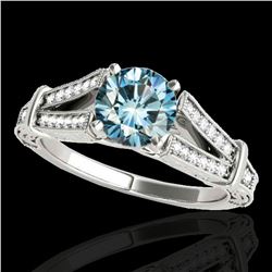 1.25 ctw SI Certified Blue Diamond Solitaire Antique Ring 10k White Gold