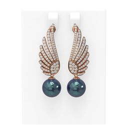 2.16 ctw Diamond & Pearl Earrings 18K Rose Gold